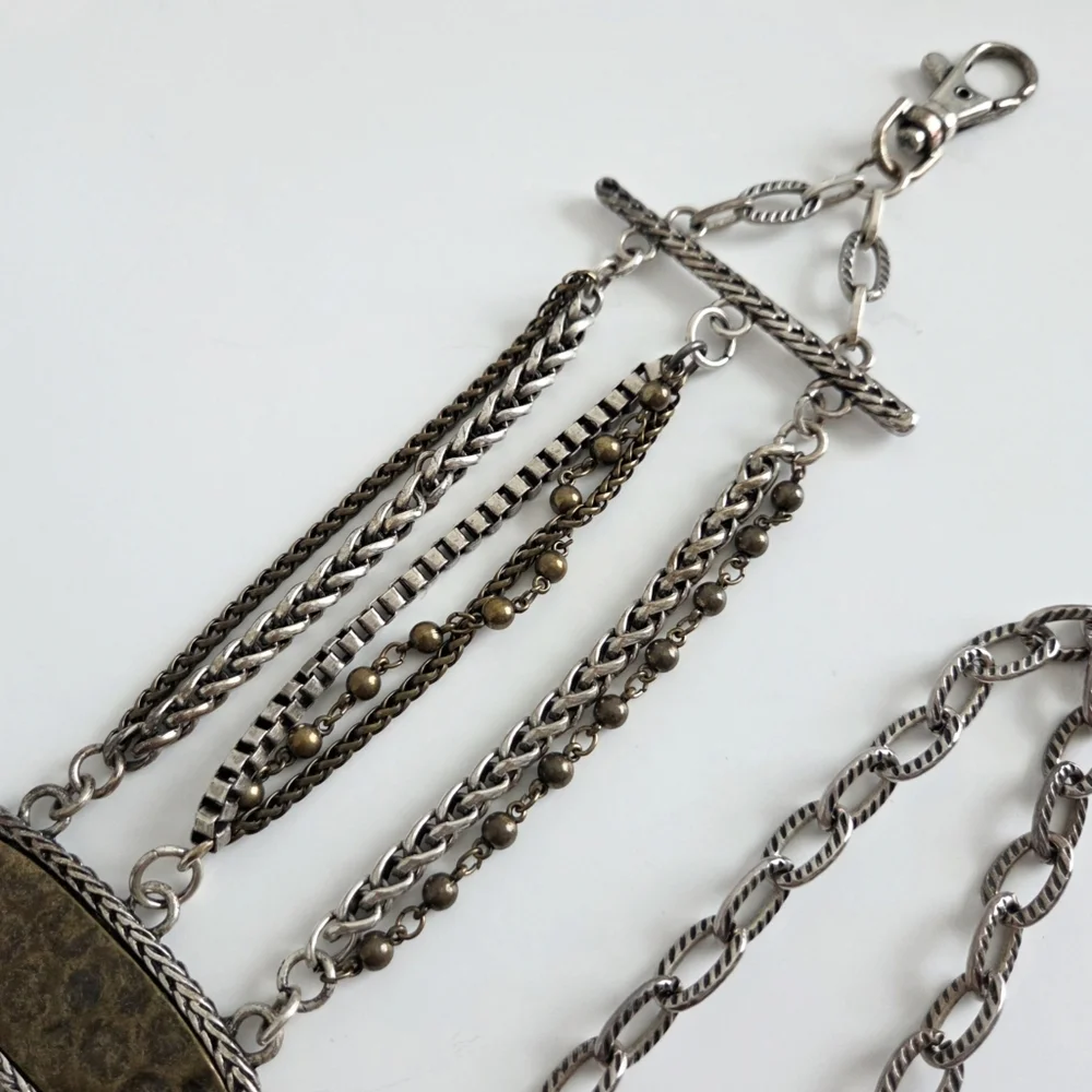 Chico's Wide Multi Chain Belt With Hammered Bronze Front Panels